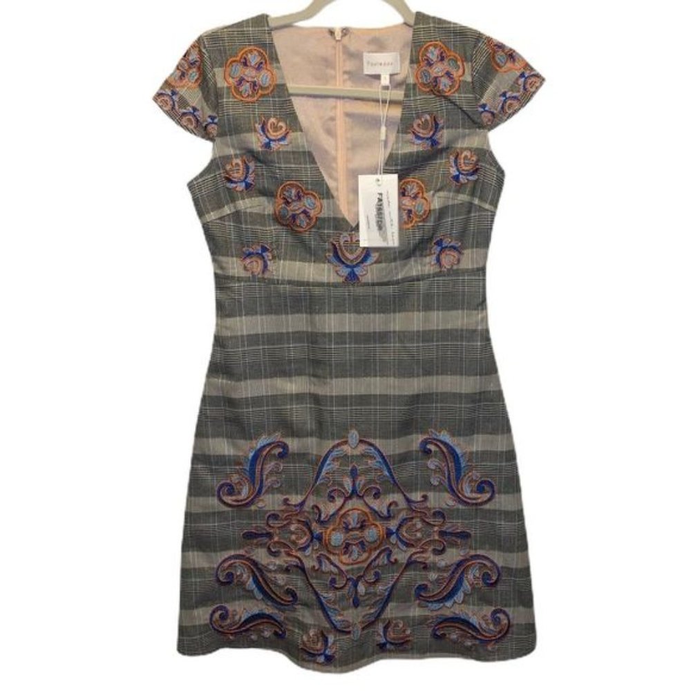 FoxieDox Knee Length Embroidered Plaid Dress